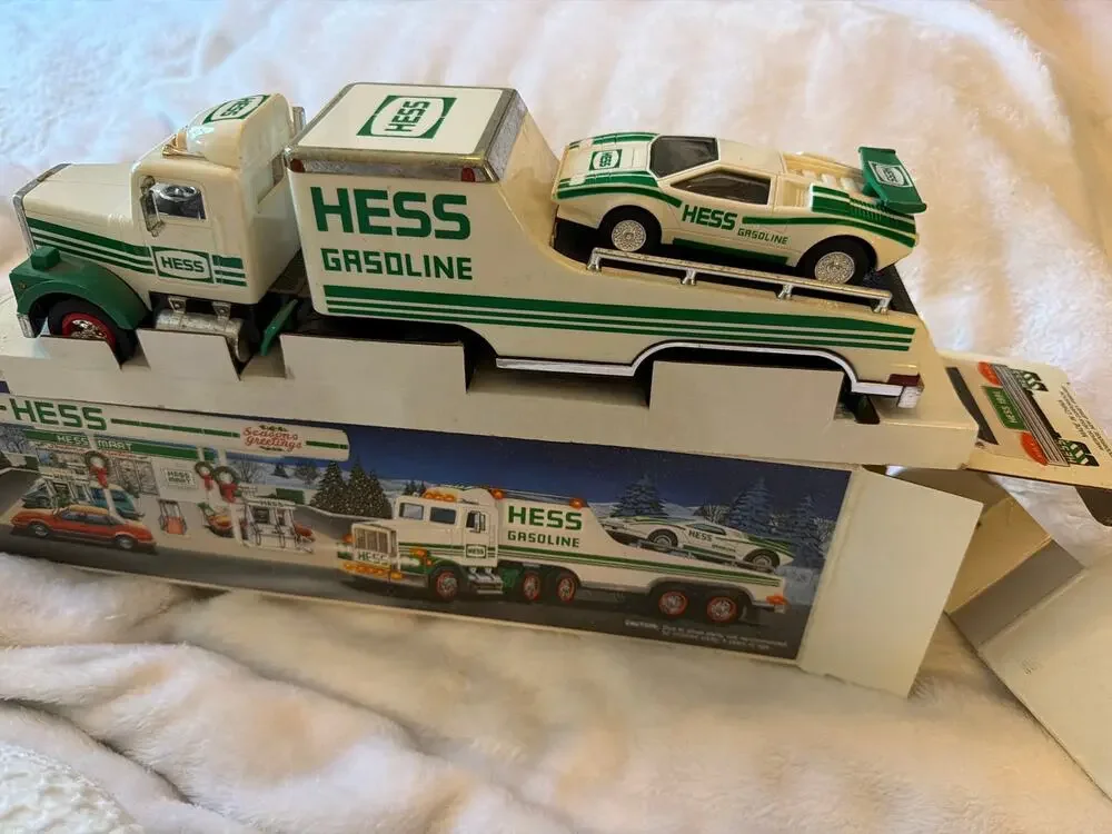Vintage 1991 HESS Toy Truck & Friction Racer Car w/ Original Box Set